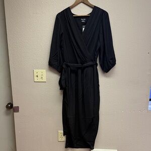 City Chic Black Long Sleeve Wrap Dress